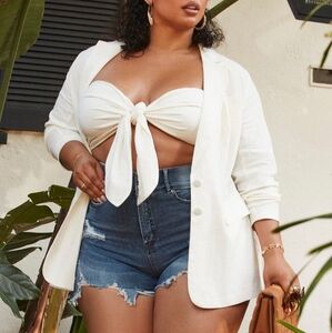 2 pc linen blazer with tie front bandeau